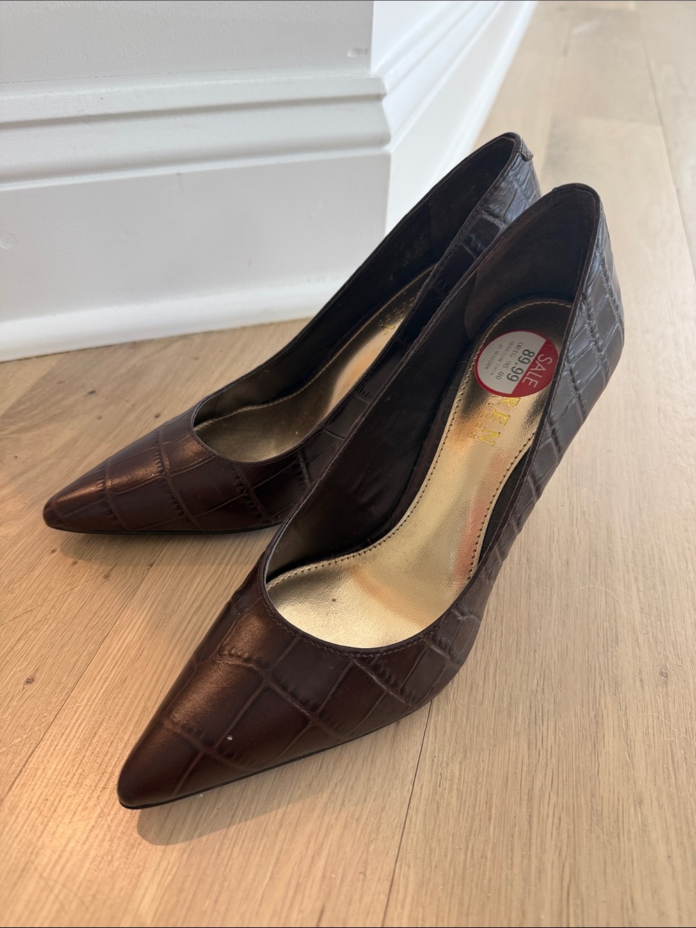 Polo by Ralph Lauren Dark Brown Croc-Embossed Pointed Pumps